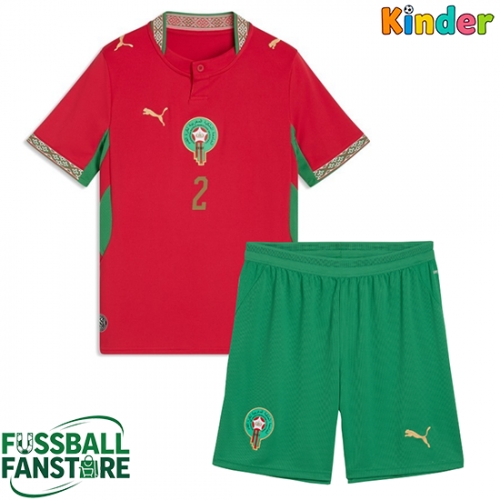 Marokko Achraf Hakimi #2 Replik Heimtrikot Kinder WM 2026 Kurzarm (+ Kurze Hosen)